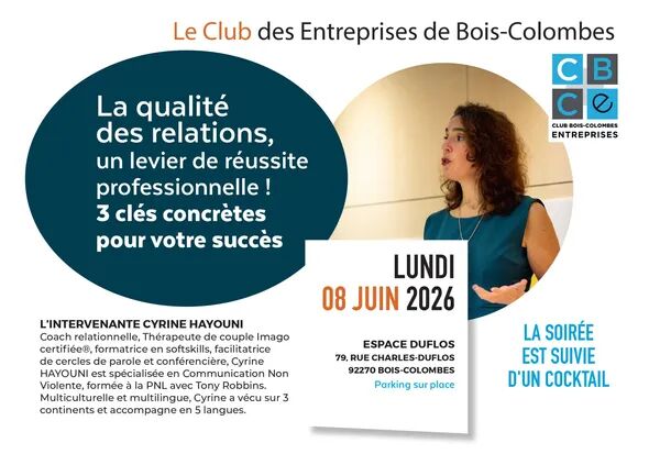 Soirée Conférence CBCE "Mieux travailler ensemble : 3 clés pour transformer vos relations pros", le 8 Juin 2026